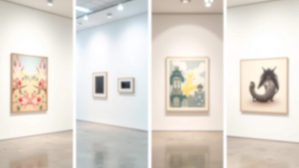 Multiple gallery spaces showing different seasonal exhibition themes and artistic arrangements