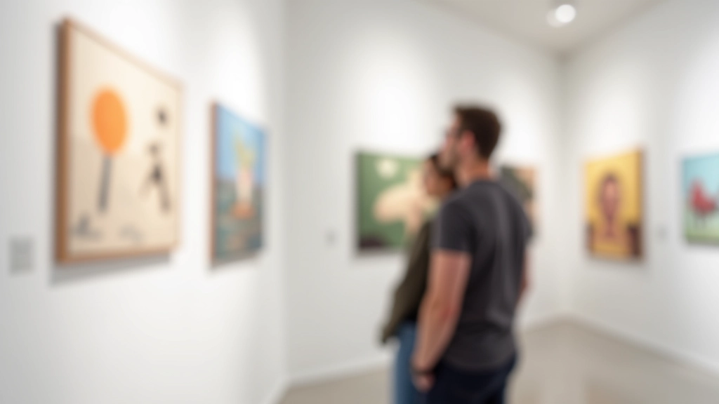 Visitors engaging with seasonal art exhibition in bright gallery space