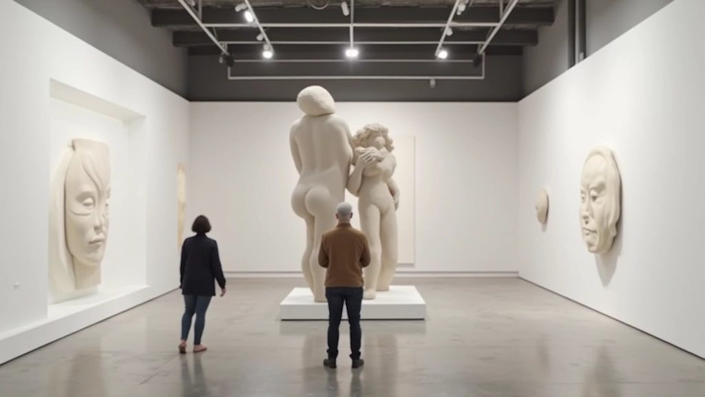 Large-scale sculpture installation displayed in gallery with ambient lighting