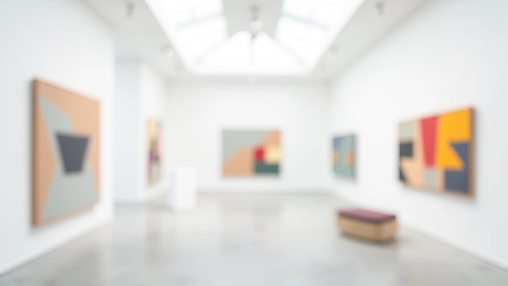 Contemporary art exhibition with geometric abstract paintings